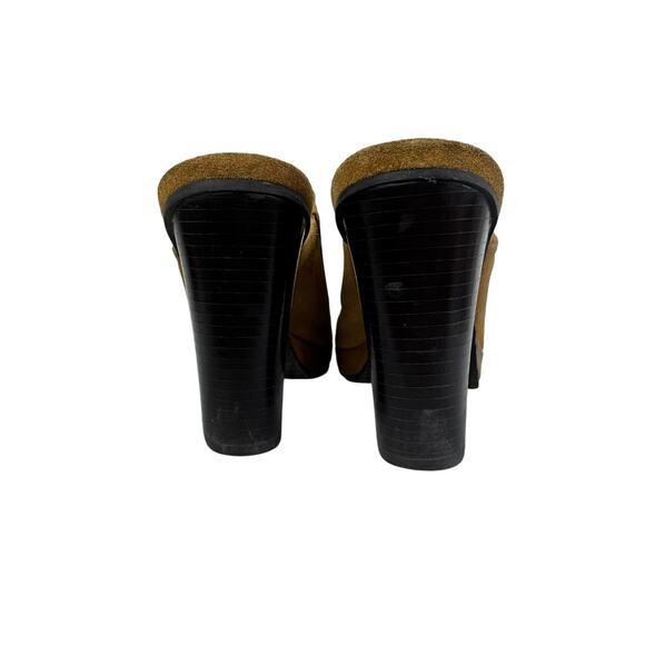 Enzo Angiolini Felicity Vintage Mustard Suede and Wood Heel Mules Size 8 - Picture 15 of 16